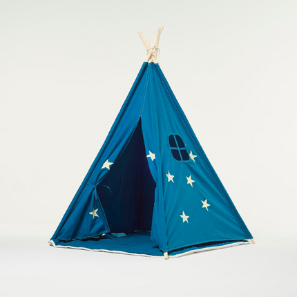 Teepee Play Tent Blue and Fluorescent Stars with Cushion