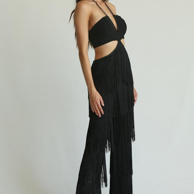 Elizabella - Multi-tiered Fringe Detailed Pants Jumpsuit