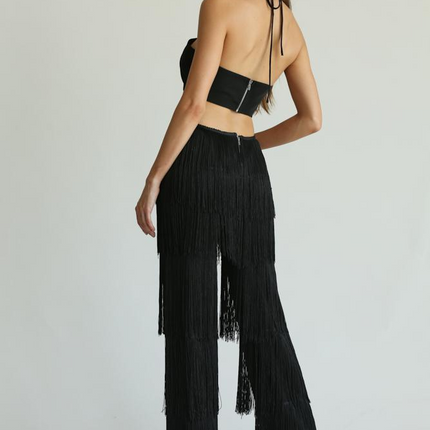 Elizabella - Multi-tiered Fringe Detailed Pants Jumpsuit