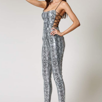 Anilda- Snakeskin Criss Cross Jumpsuit