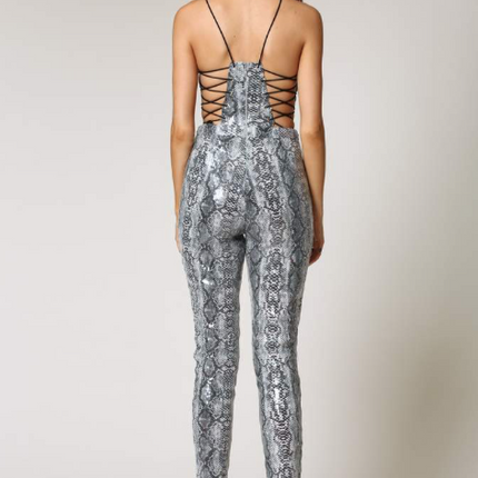 Anilda- Snakeskin Criss Cross Jumpsuit
