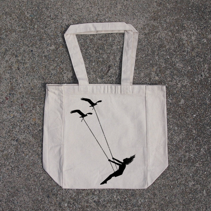 Flying bird swing- cotton canvas natural tote bag
