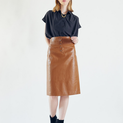 Glossy Brown Vegan Leather Pencil Skirt