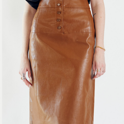 Glossy Brown Vegan Leather Pencil Skirt