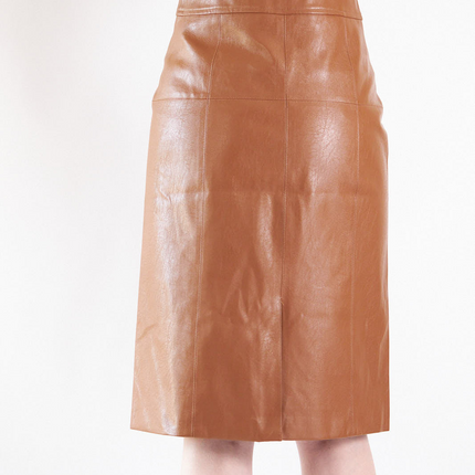 Glossy Brown Vegan Leather Pencil Skirt