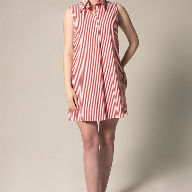 Italian Cotton Red Stripe Sleeveless Dress
