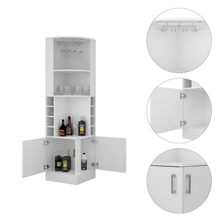 Egina Corner Bar Cabinet, Two External Shelves