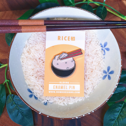 Rice Interactive Sliding Enamel Pin