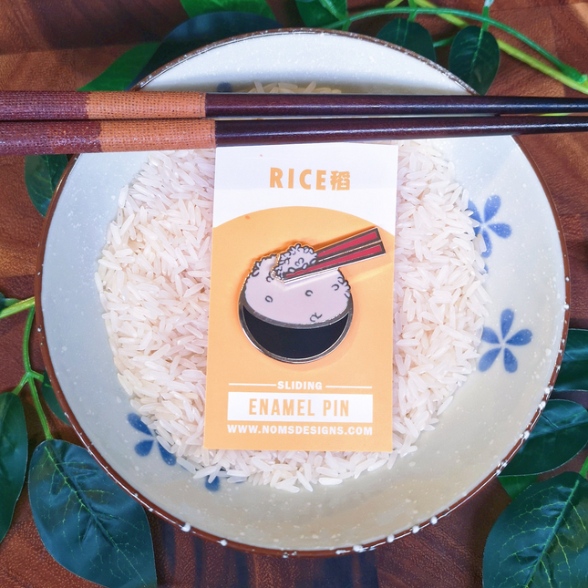 Rice Interactive Sliding Enamel Pin