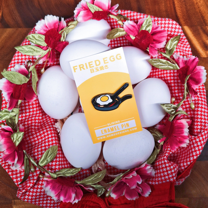 Fried Egg Interactive Sliding Enamel Pin