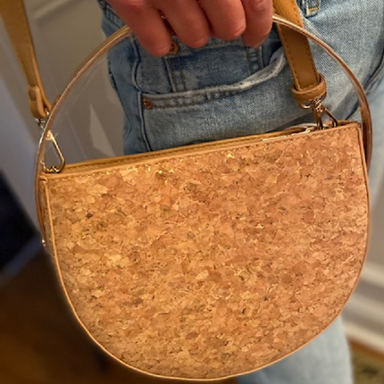 Cork and Metallic Satchel Crossbody Bag