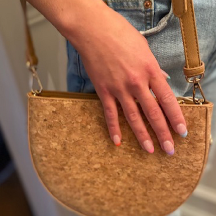 Cork and Metallic Satchel Crossbody Bag