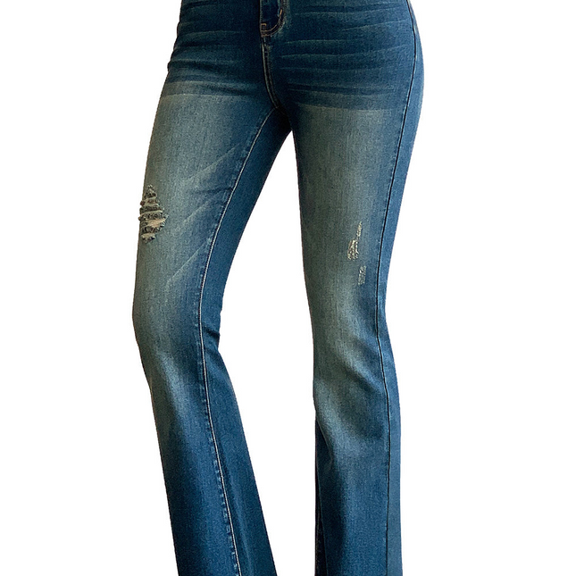 High Rise Ripped Raw Hemline Flare Jeans