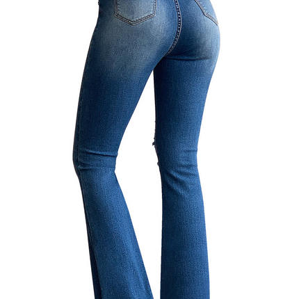 Mid Rise Distressed Flare Jeans