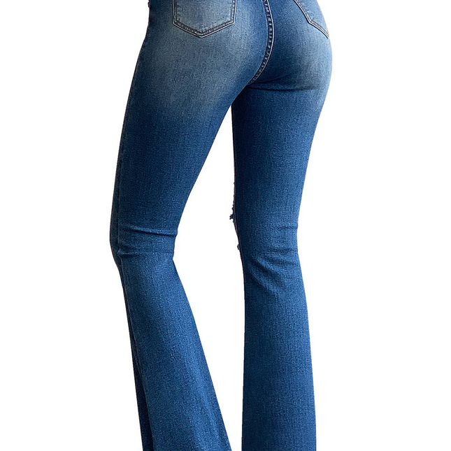 Mid Rise Distressed Flare Jeans