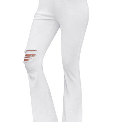 Mid Rise Distressed Flare Jeans