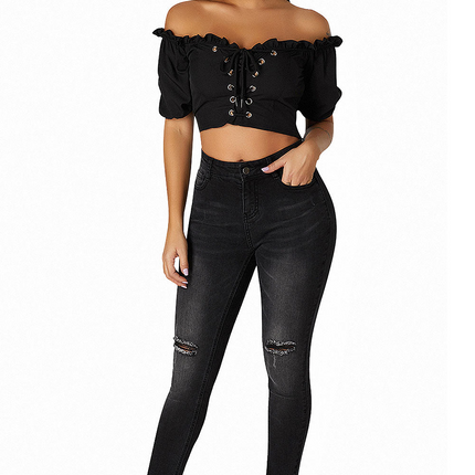 Mid Rise Ripped Stretchy Skinny Jeans