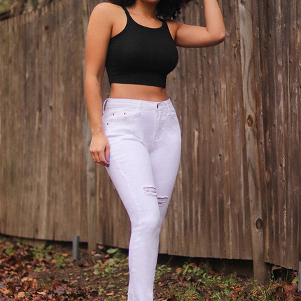High Rise Ripped Stretchy Skinny Ankle Jeans