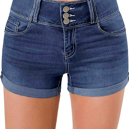 High Rise Stretchy Cuffed Denim Shorts