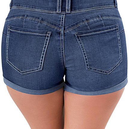 High Rise Stretchy Cuffed Denim Shorts
