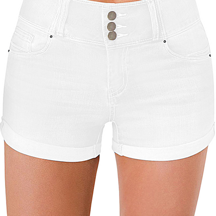 High Rise Stretchy Cuffed Denim Shorts