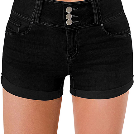 High Rise Stretchy Cuffed Denim Shorts