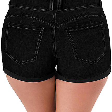High Rise Stretchy Cuffed Denim Shorts