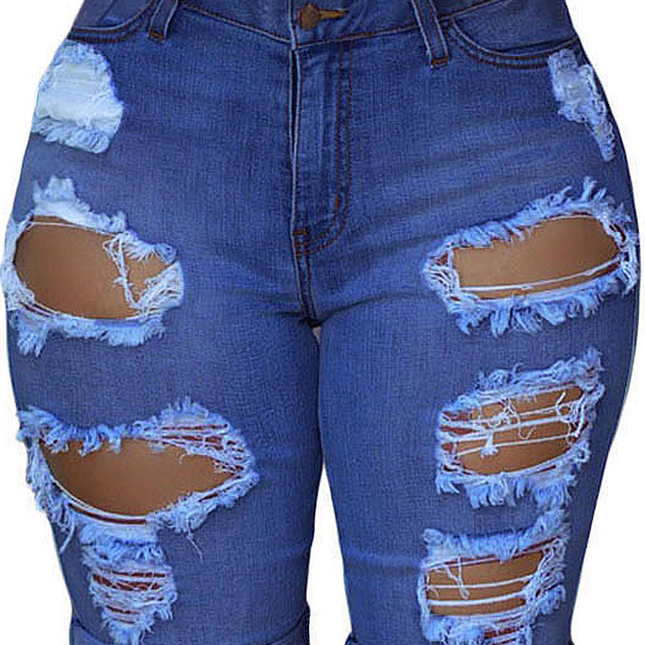 Mid Rise Hollow-out Ripped Bermuda Shorts