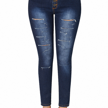 High Rise Buttons Belt Skinny Jeans