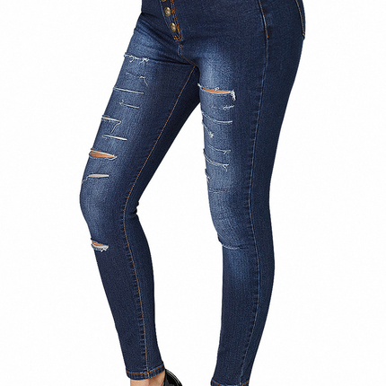 High Rise Buttons Belt Skinny Jeans