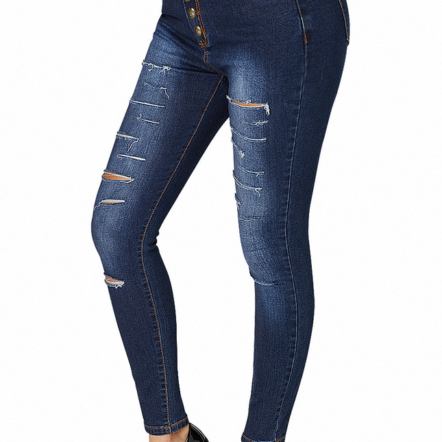 High Rise Buttons Belt Skinny Jeans