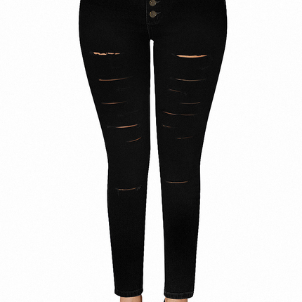 High Rise Buttons Belt Skinny Jeans