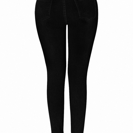 High Rise Buttons Belt Skinny Jeans