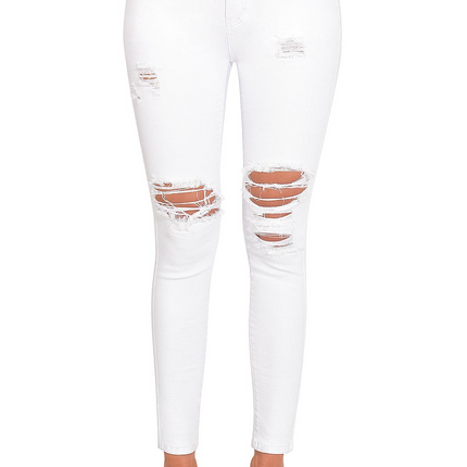 Women's Essentials Ripped Mid Rise Destroyed Skinny Jeans