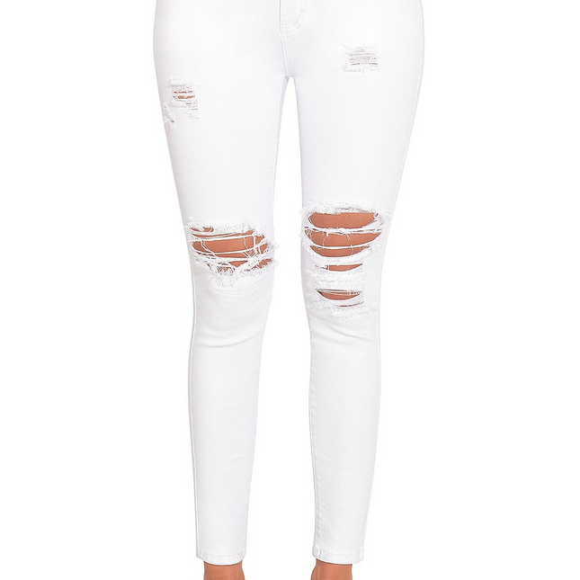 Women's Essentials Ripped Mid Rise Destroyed Skinny Jeans