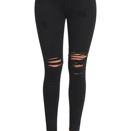 Women's Essentials Ripped Mid Rise Destroyed Skinny Jeans