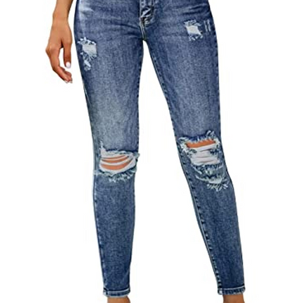 Women's Essentials Ripped Mid Rise Destroyed Skinny Jeans
