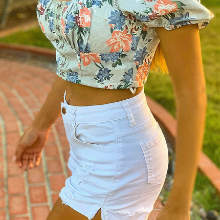 Mid Rise Ripped Stretchy Denim Shorts
