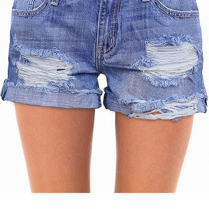 Mid Rise Ripped Stretchy Denim Shorts