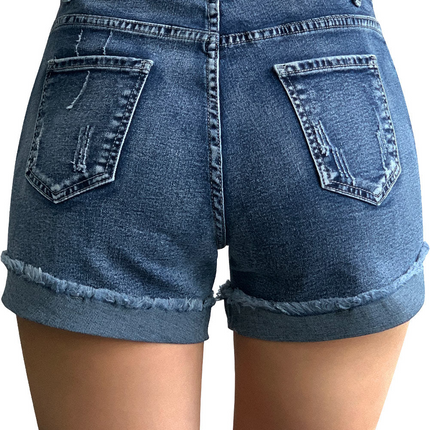 Mid Rise Ripped Stretchy Denim Shorts