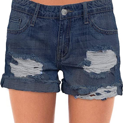 Mid Rise Ripped Stretchy Denim Shorts