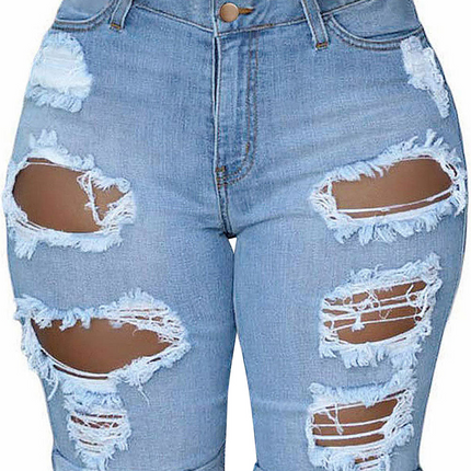 Mid Rise Hollow-out Ripped Bermuda Shorts