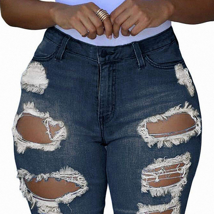 Mid Rise Hollow-out Ripped Bermuda Shorts