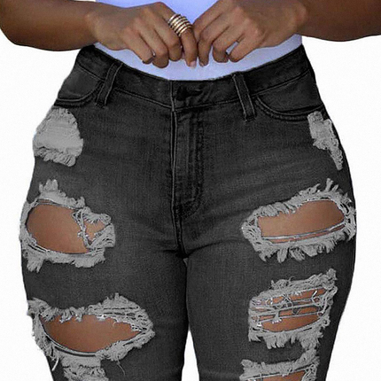 Mid Rise Hollow-out Ripped Bermuda Shorts