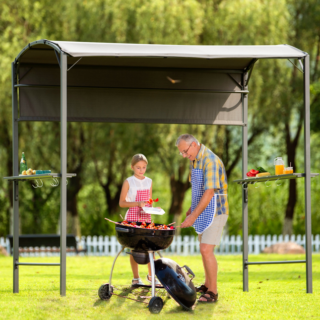 TOPMAX Iron Double Tiered BBQ Grill Gazebo (Gray)