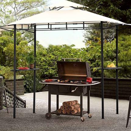TOPMAX 12x4.3Ft Iron BBQ Grill Gazebo with Bar Counters (Beige)