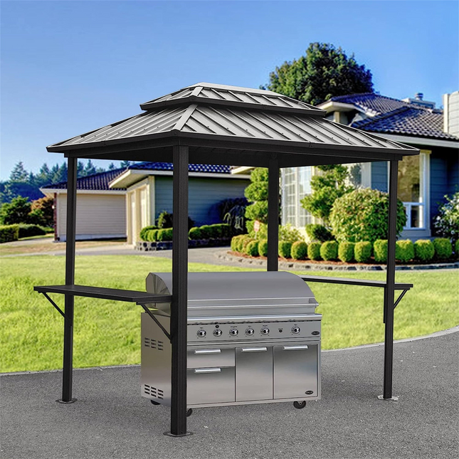 TOPMAX 8' × 6' Aluminum Grill Gazebo with Shelves (Grey)