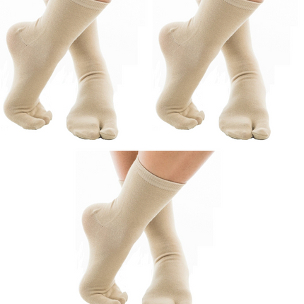 3 Pairs - V-Toe Flip Flop Tabi Socks Black Solid Casual Crew