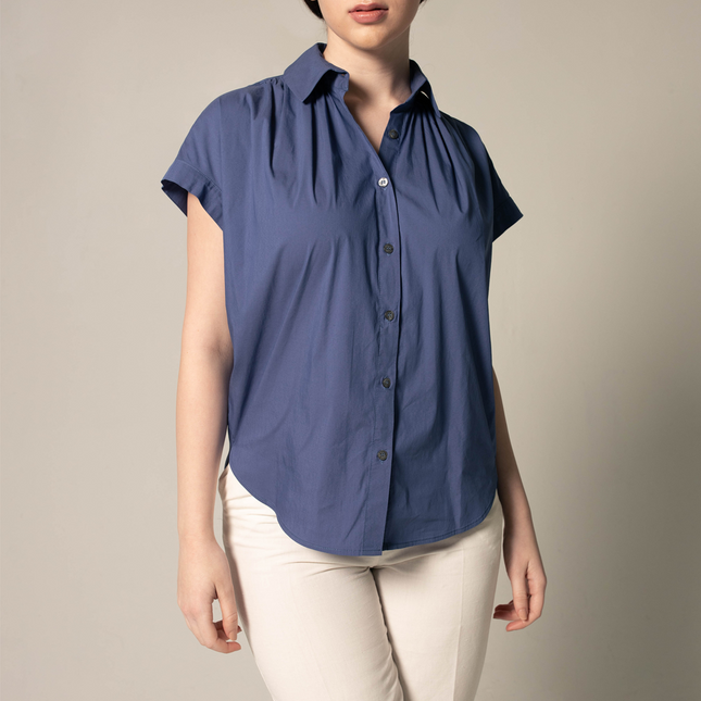 Women's Gather Collar Shirt in Navy