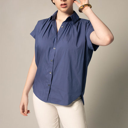 Women's Gather Collar Shirt in Navy